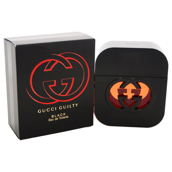 Gucci Guilty Black Eau De Toilette for Women 1.6oz by Gucci comes in a black and red box with the iconic logo, delivering a bold floral fragrance.
